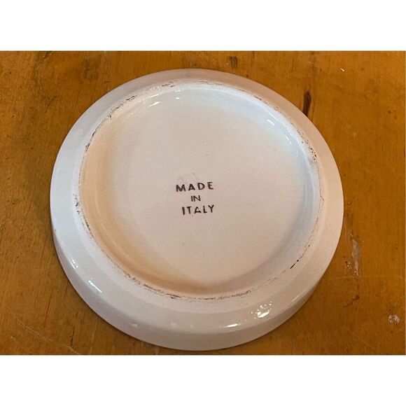 Vintage Italian Pottery Grapes Leaves Blue Green Coaster Jewelry Holder - Picture 6 of 6